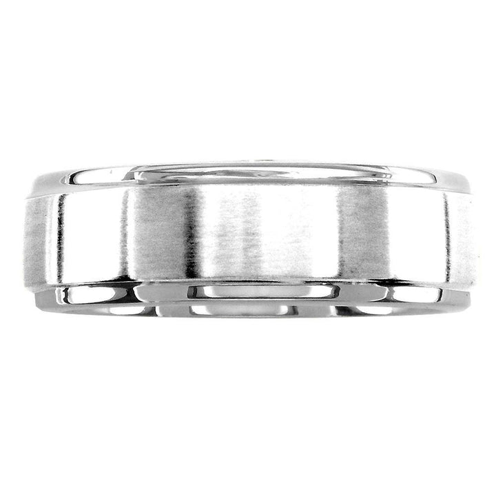 Mens Wedding Band with Satin Polish, 7mm Wide in Sterling Silver