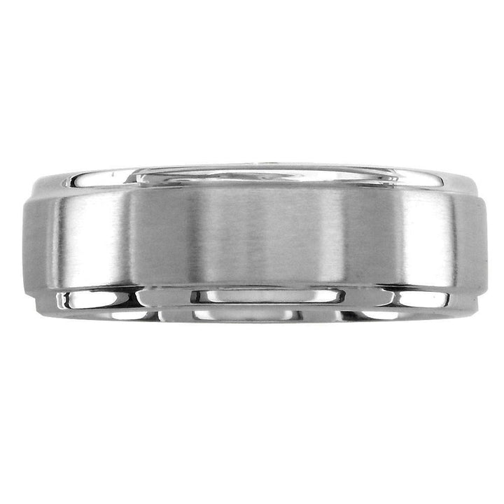 Mens Wedding Band with Satin Polish, 7mm Wide in 14k White Gold