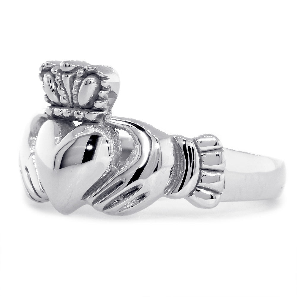 Ladies Claddagh Wedding Ring in 14k White Gold