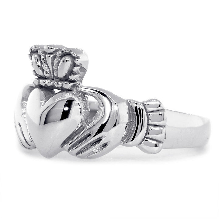 Ladies Claddagh Wedding Ring in 14k White Gold