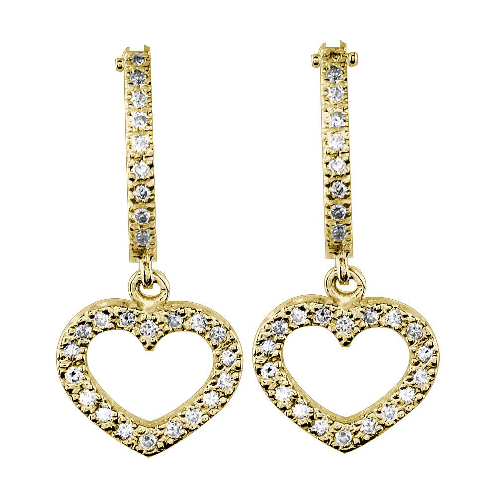 Open Diamond Heart Earrings and Hoops, 0.36CT in 14K Yellow Gold