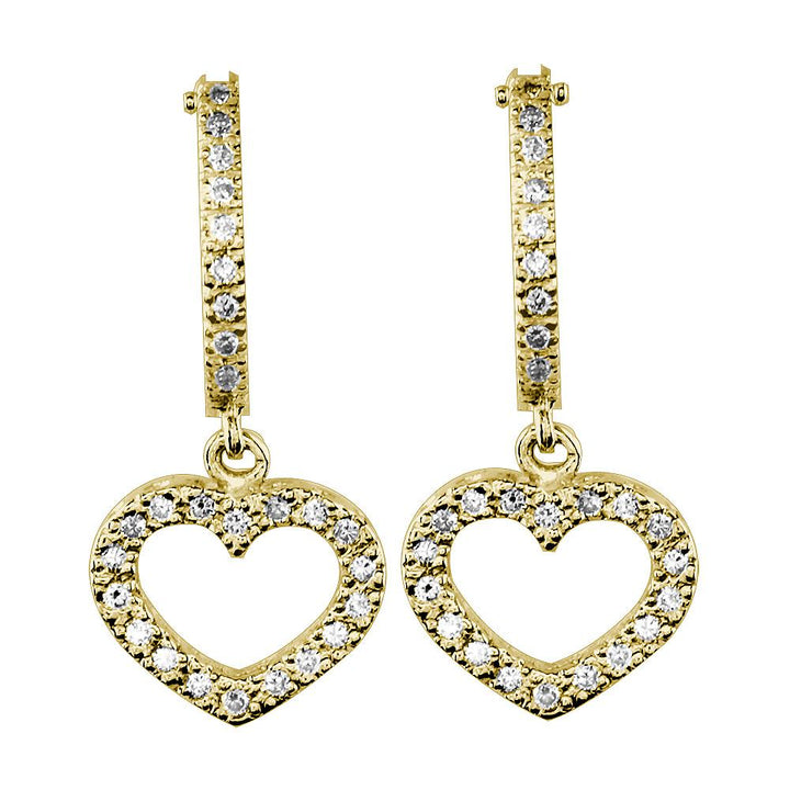 Open Diamond Heart Earrings and Hoops, 0.36CT in 14K Yellow Gold
