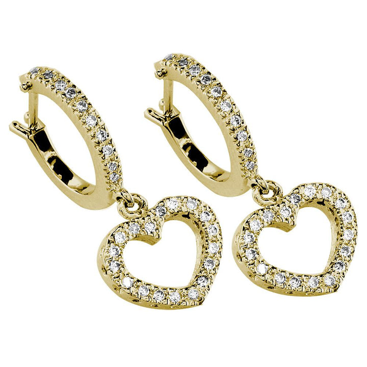 Open Diamond Heart Earrings and Hoops, 0.36CT in 14K Yellow Gold