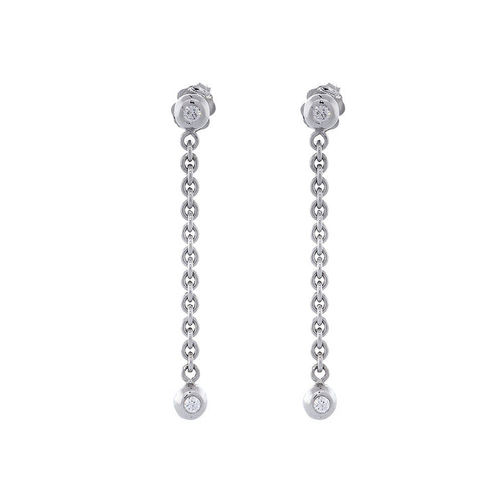 Diamonds by the Yard Diamond Bead and Rolo Chain Earrings, 2 Beads Each, 0.28CT, 1.5 Inches, in 14k White Gold