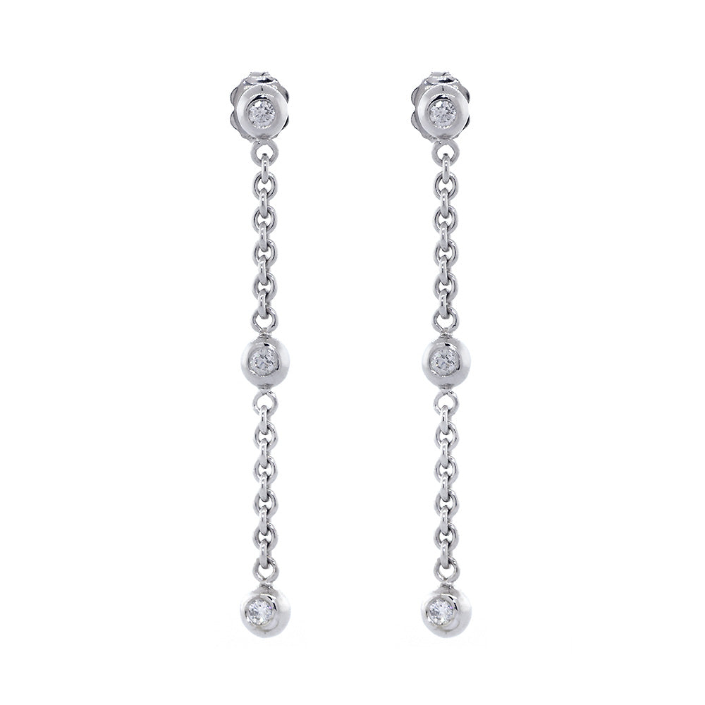 Diamonds by the Yard Diamond Bead and Rolo Chain Earrings, 3 Beads Each, 0.46CT, 1.75 Inches, in 14k White Gold
