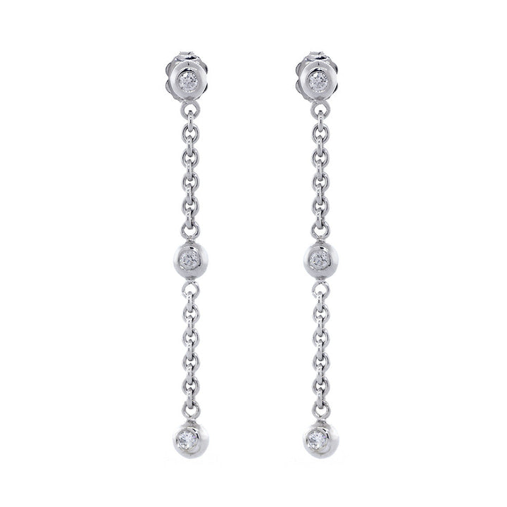 Diamonds by the Yard Diamond Bead and Rolo Chain Earrings, 3 Beads Each, 0.46CT, 1.75 Inches, in 14k White Gold