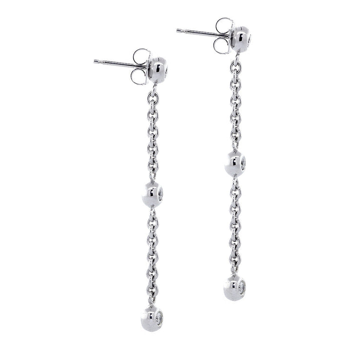 Diamonds by the Yard Diamond Bead and Rolo Chain Earrings, 3 Beads Each, 0.46CT, 1.75 Inches, in 14k White Gold