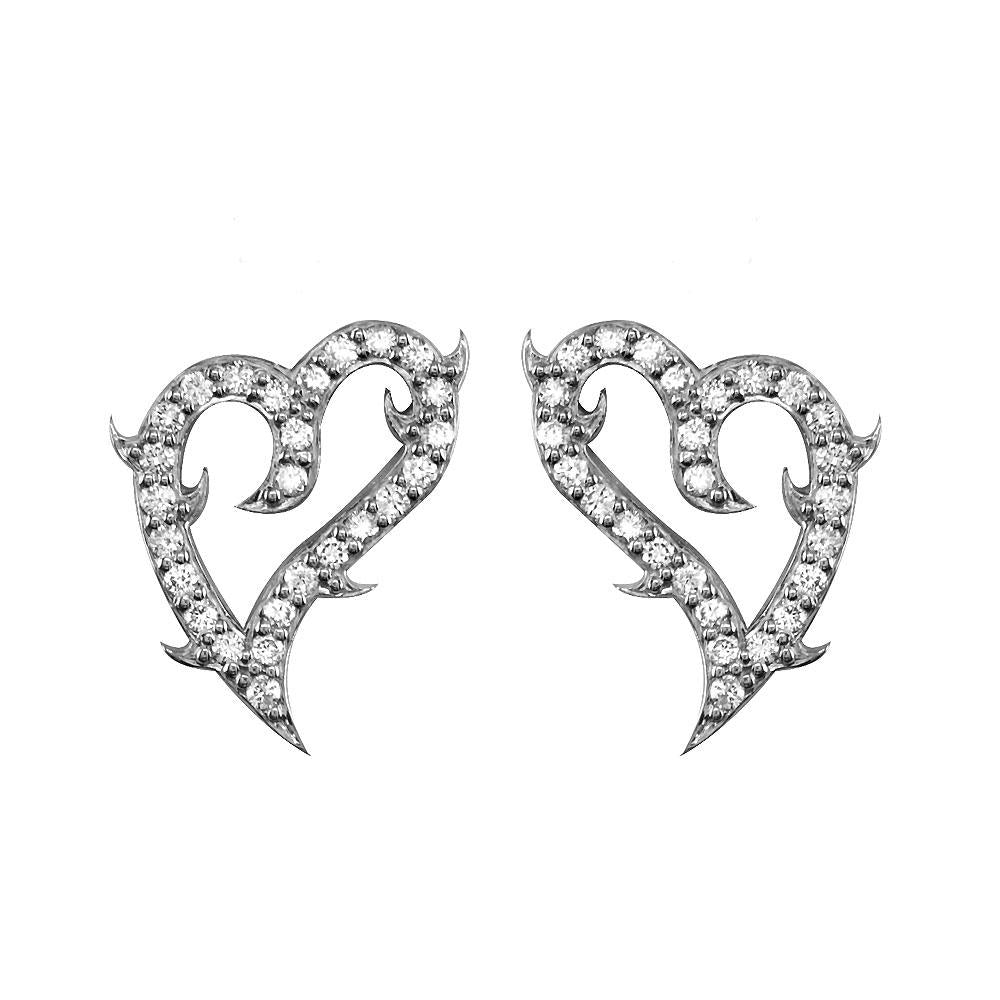 Mini Guarded Love Diamond Heart Earrings in 14k White Gold