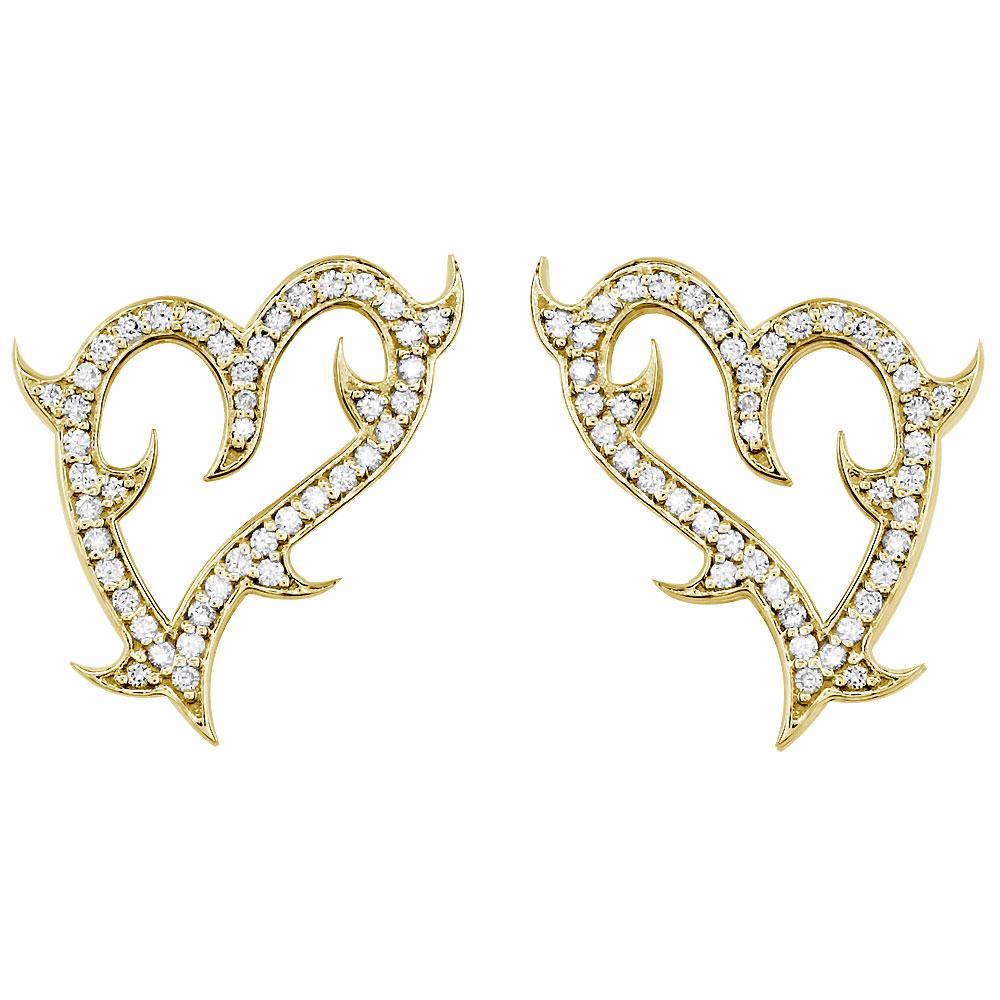 Small Guarded Love Diamond Heart Earrings in 14k Yellow Gold