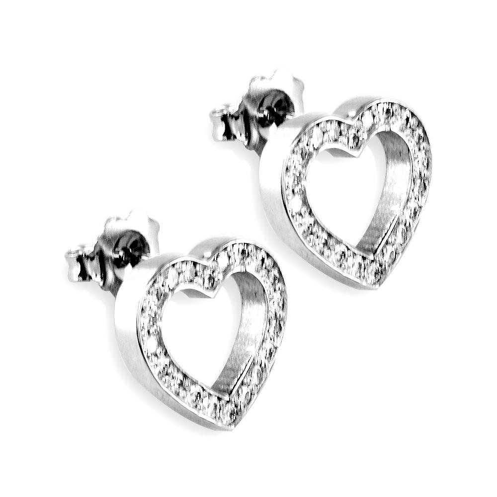 Open Diamond Heart Earrings, 0.40CT in 14K White Gold