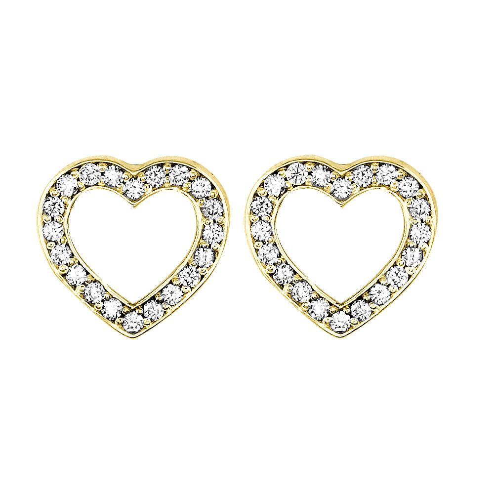 Open Diamond Heart Earrings, 0.40CT in 14K Yellow Gold