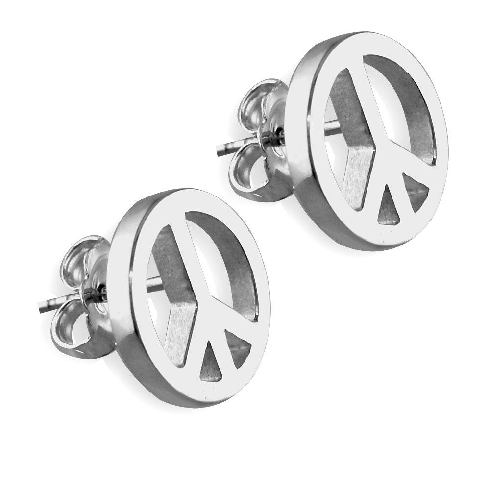 Small Solid Peace Sign Charm Earrings in Sterling Silver