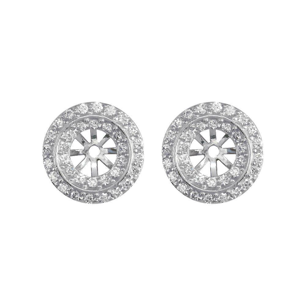 Round Diamond Stud Earring Jackets, 2 Rows, 11.5mm in 14k White Gold