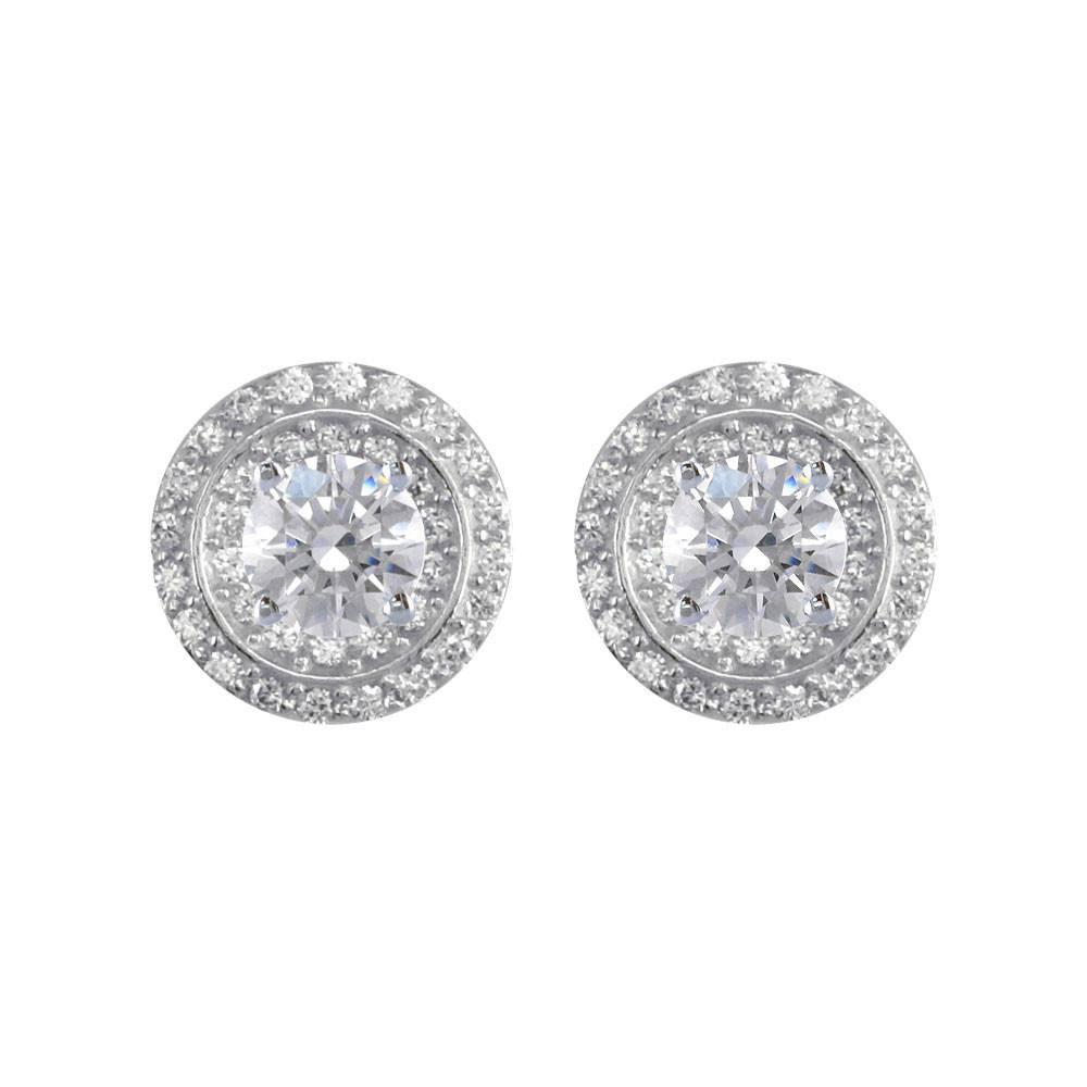 Round Diamond Stud Earring Jackets, 2 Rows, 11.5mm in 14k White Gold