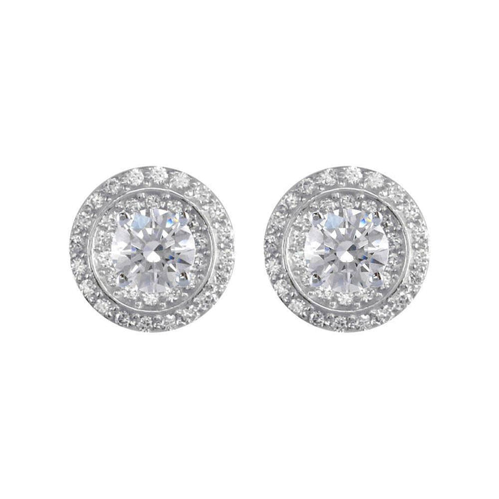 Round Diamond Stud Earring Jackets, 2 Rows, 11.5mm in 14k White Gold
