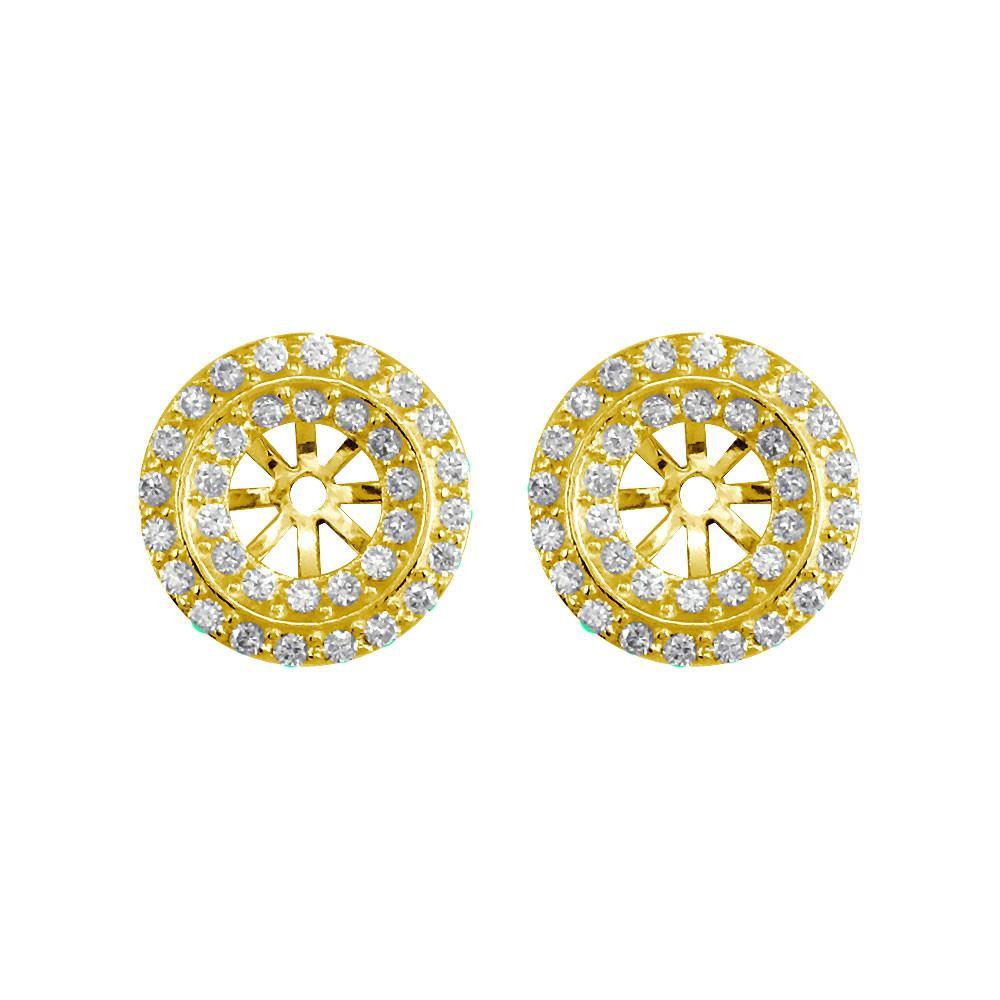 Round Diamond Stud Earring Jackets, 2 Rows, 11.5mm in 14k Yellow Gold
