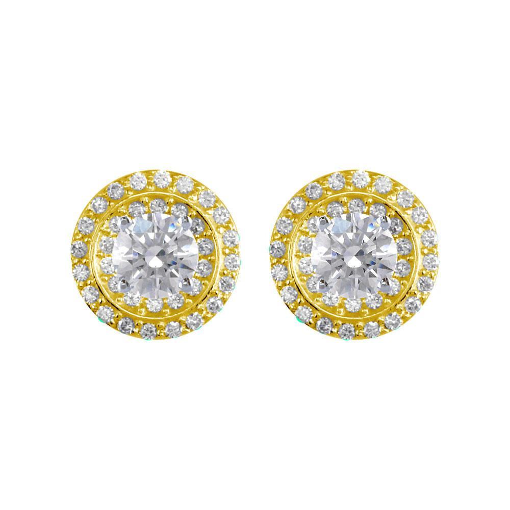 Round Diamond Stud Earring Jackets, 2 Rows, 11.5mm in 14k Yellow Gold