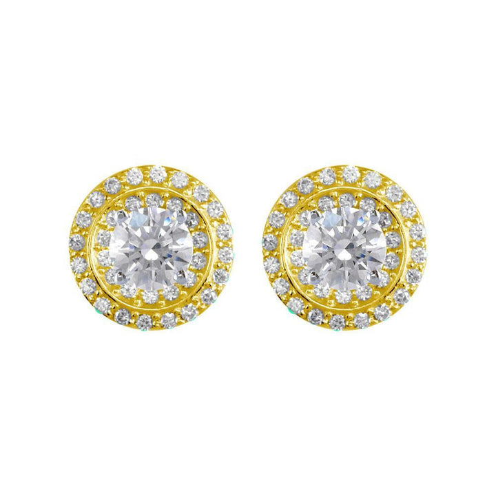 Round Diamond Stud Earring Jackets, 2 Rows, 11.5mm in 14k Yellow Gold