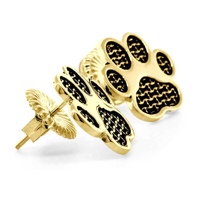 Dog Paw Earrings with Post Backs in 14k Yellow Gold