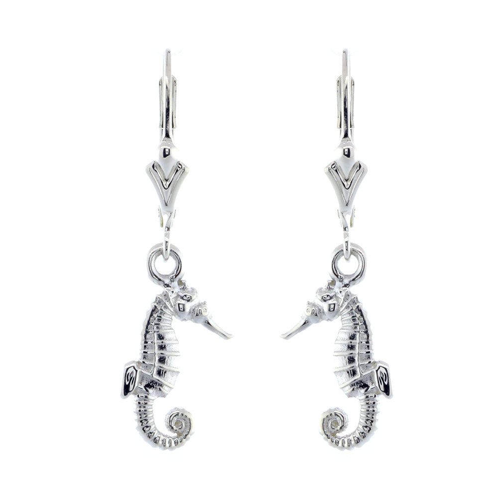 Mini Seahorse Charm Earrings in 14k White Gold