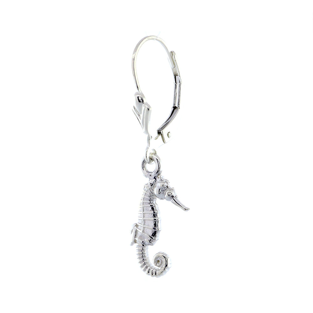 Mini Seahorse Charm Earrings in 14k White Gold