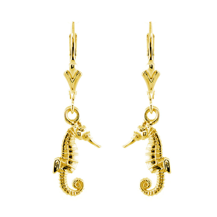 Mini Seahorse Charm Earrings in 14k Yellow Gold