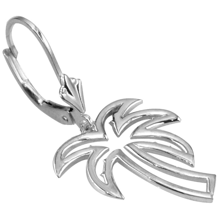 Open Palm Tree Leverback Earrings in Sterling Silver