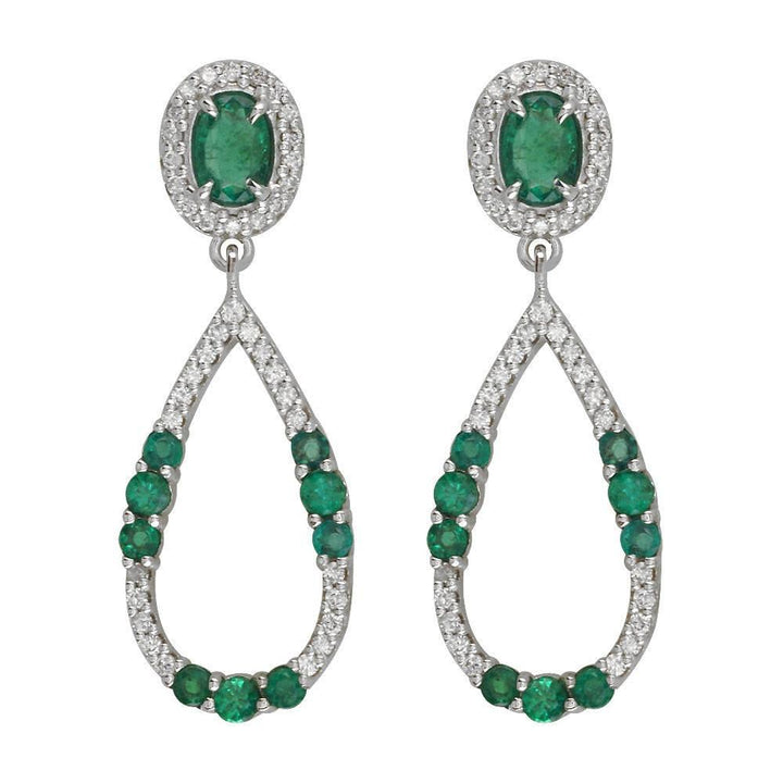 Open Diamond and Emerald Earrings in 14k White Gold
