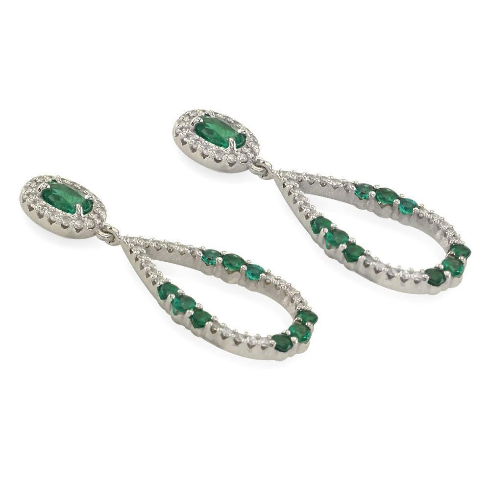 Open Diamond and Emerald Earrings in 14k White Gold