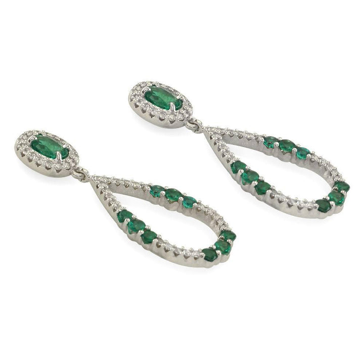 Open Diamond and Emerald Earrings in 14k White Gold