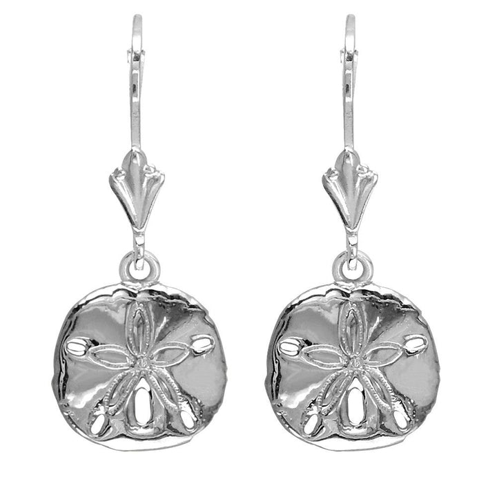 Mini Sand Dollar Charm Earrings in 14K White Gold