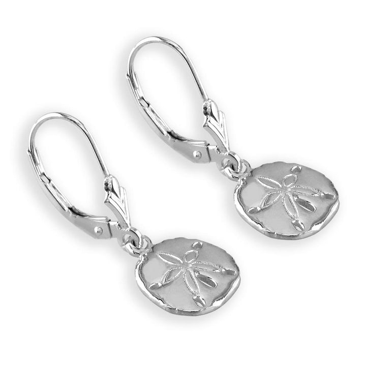 Mini Sand Dollar Charm Earrings in 14K White Gold
