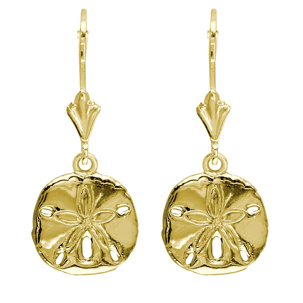 Mini Sand Dollar Charm Earrings in 14K Yellow Gold