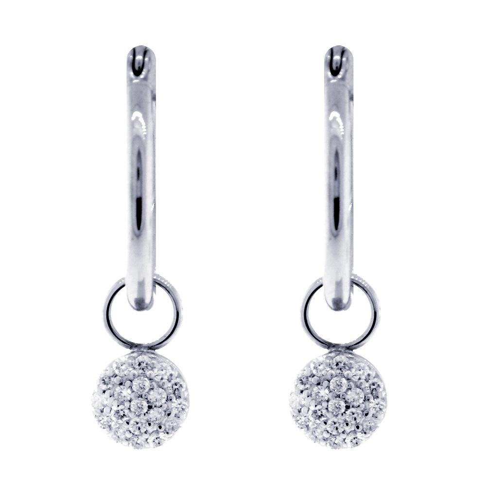 Small Domed Circle Diamond Cluster Earrings for Hoops, 7mm in 14k White Gold