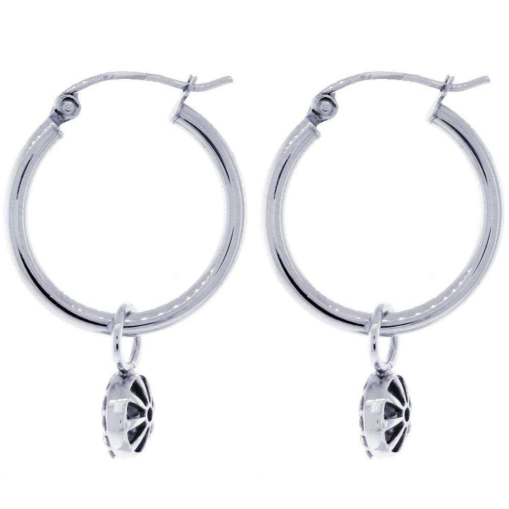 Small Domed Circle Diamond Cluster Earrings for Hoops, 7mm in 14k White Gold