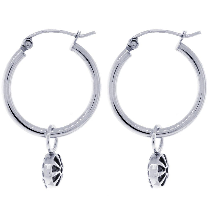 Small Domed Circle Diamond Cluster Earrings for Hoops, 7mm in 14k White Gold