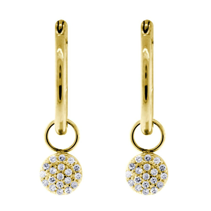 Small Domed Circle Diamond Cluster Earrings for Hoops, 7mm in 14k Yellow Gold