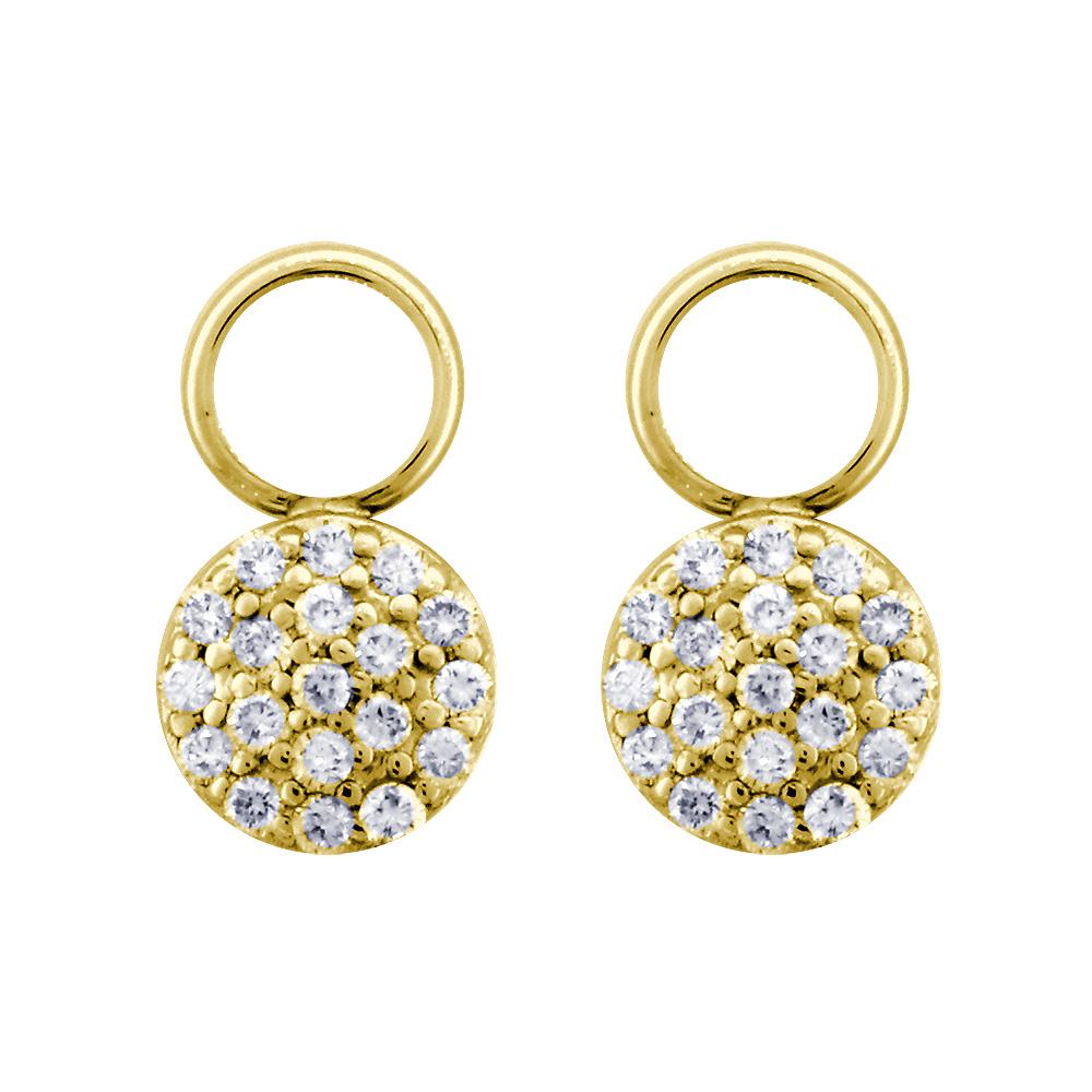 Small Domed Circle Diamond Cluster Earrings for Hoops, 7mm in 14k Yellow Gold