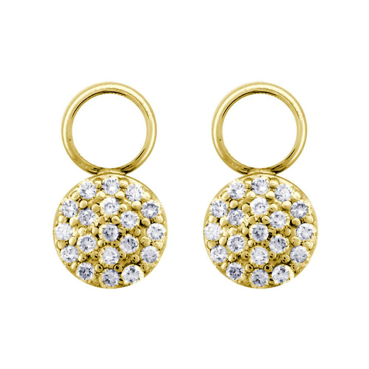 Small Domed Circle Diamond Cluster Earrings for Hoops, 7mm in 14k Yellow Gold