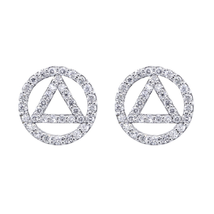 10mm Alcoholics Anonymous AA Sobriety Earrings, 0.40CT in 14k White Gold