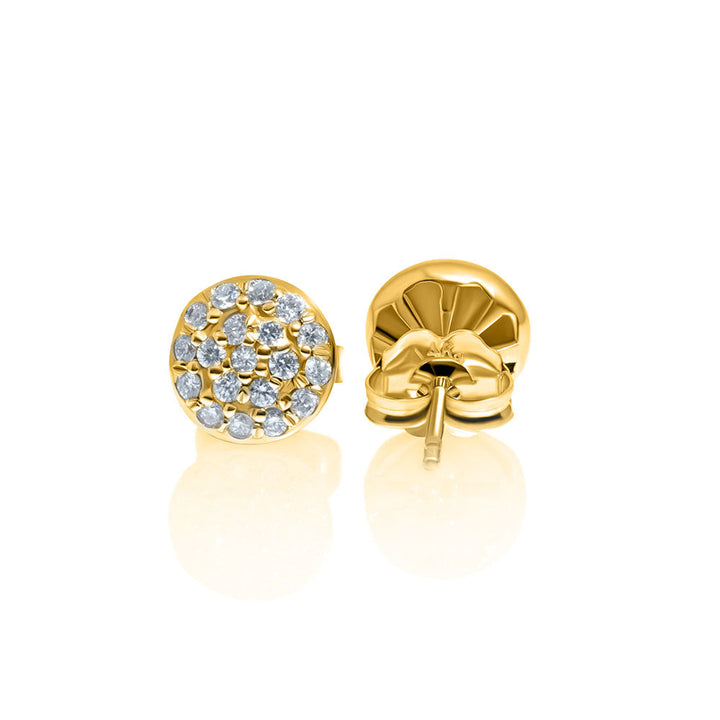 Disc Style Stud Earrings - 14K Yellow Gold & Diamond Earrings