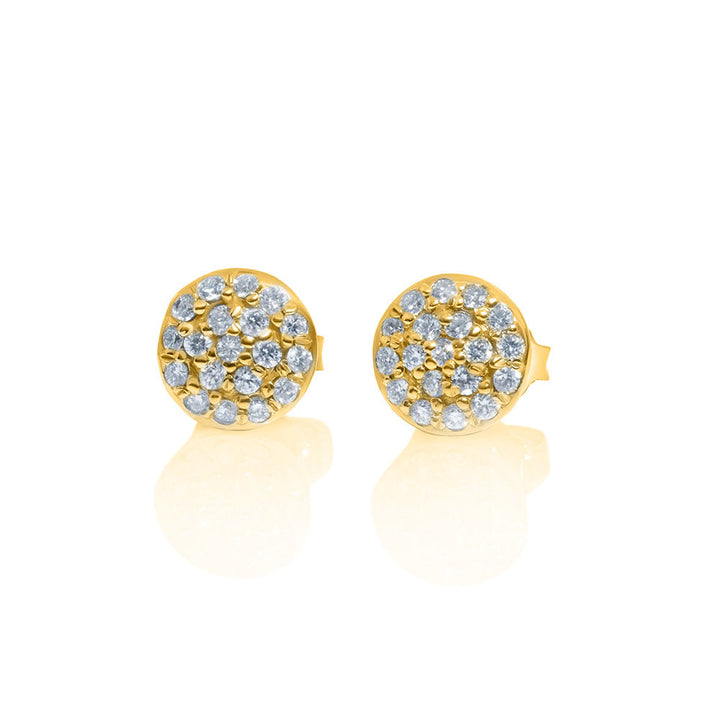 Disc Style Stud Earrings - 14K Yellow Gold & Diamond Earrings