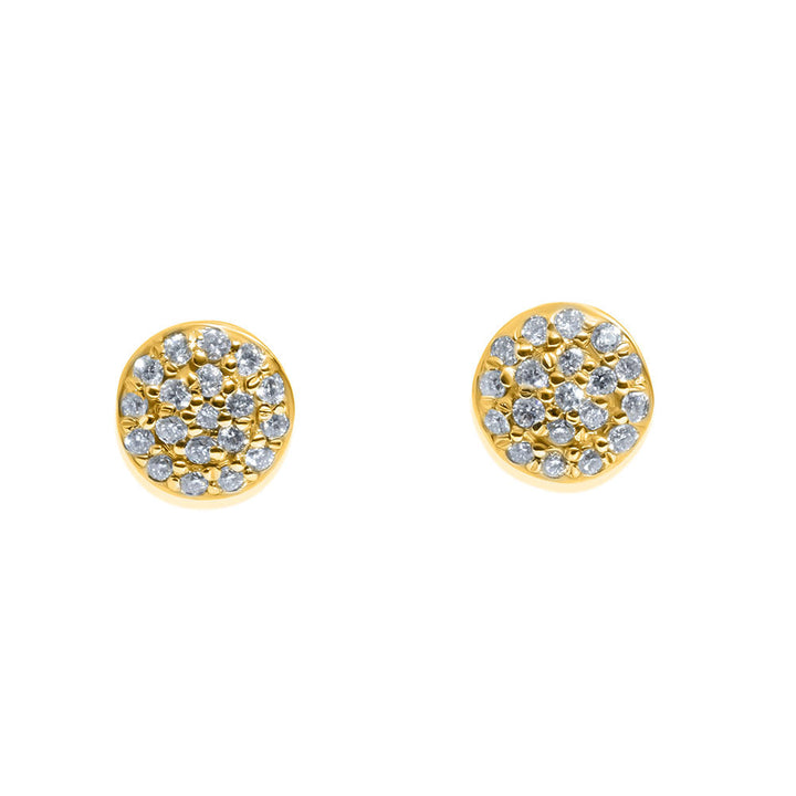 Disc Style Stud Earrings - 14K Yellow Gold & Diamond Earrings