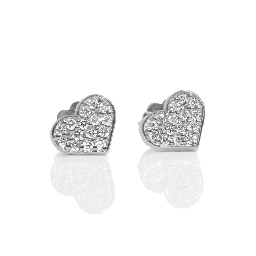 Heart Earrings , 14K White Gold & Diamonds