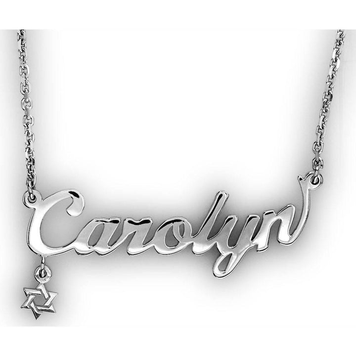 Nameplate Necklace with Star Of David in 14K White Gold