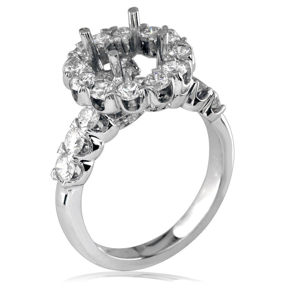 Round Diamond Halo Engagement Ring Setting in 18k White Gold