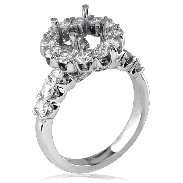 Round Diamond Halo Engagement Ring Setting in 18k White Gold