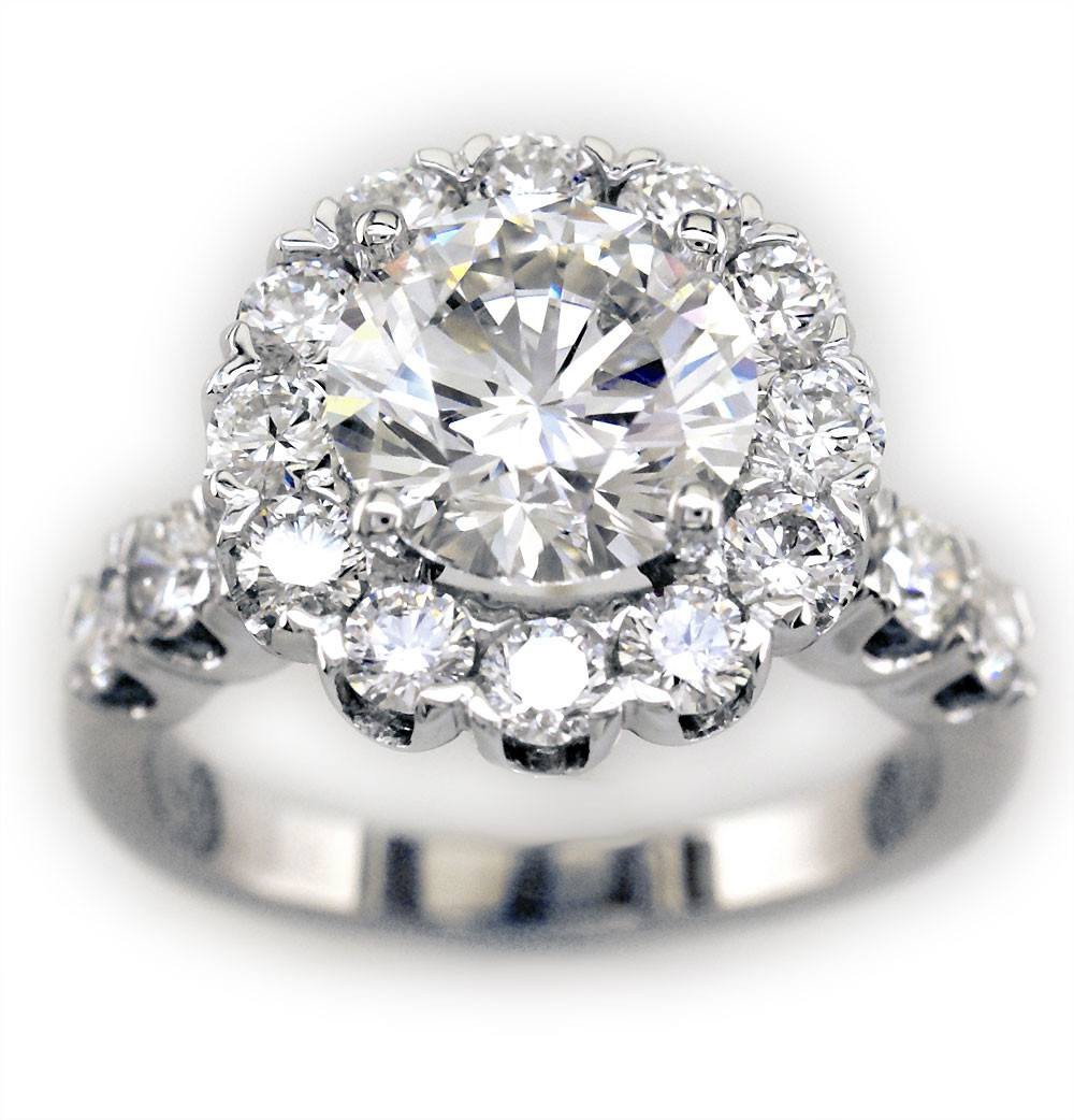 Round Diamond Halo Engagement Ring Setting in 18k White Gold