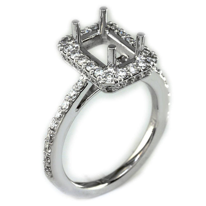 Emerald Cut Diamond Halo Engagement Ring Setting, 0.83CT in 18k White Gold