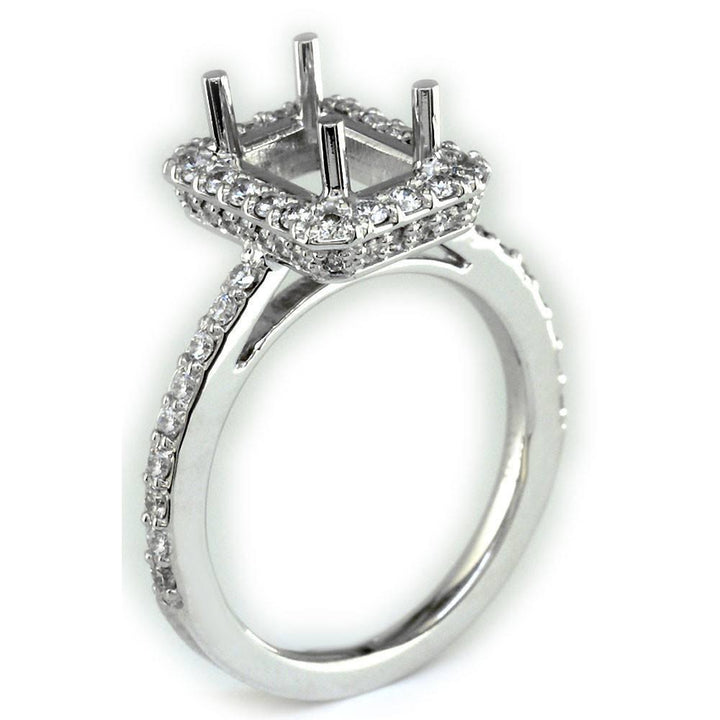 Emerald Cut Diamond Halo Engagement Ring Setting, 0.83CT in 18k White Gold